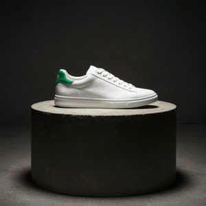 White and green leather court sneaker