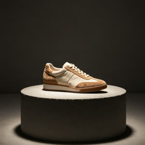 Brown and cream retro suede trainer