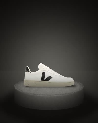 Veja V-10 Women's Sneakers, White/Black Leather Low-Top